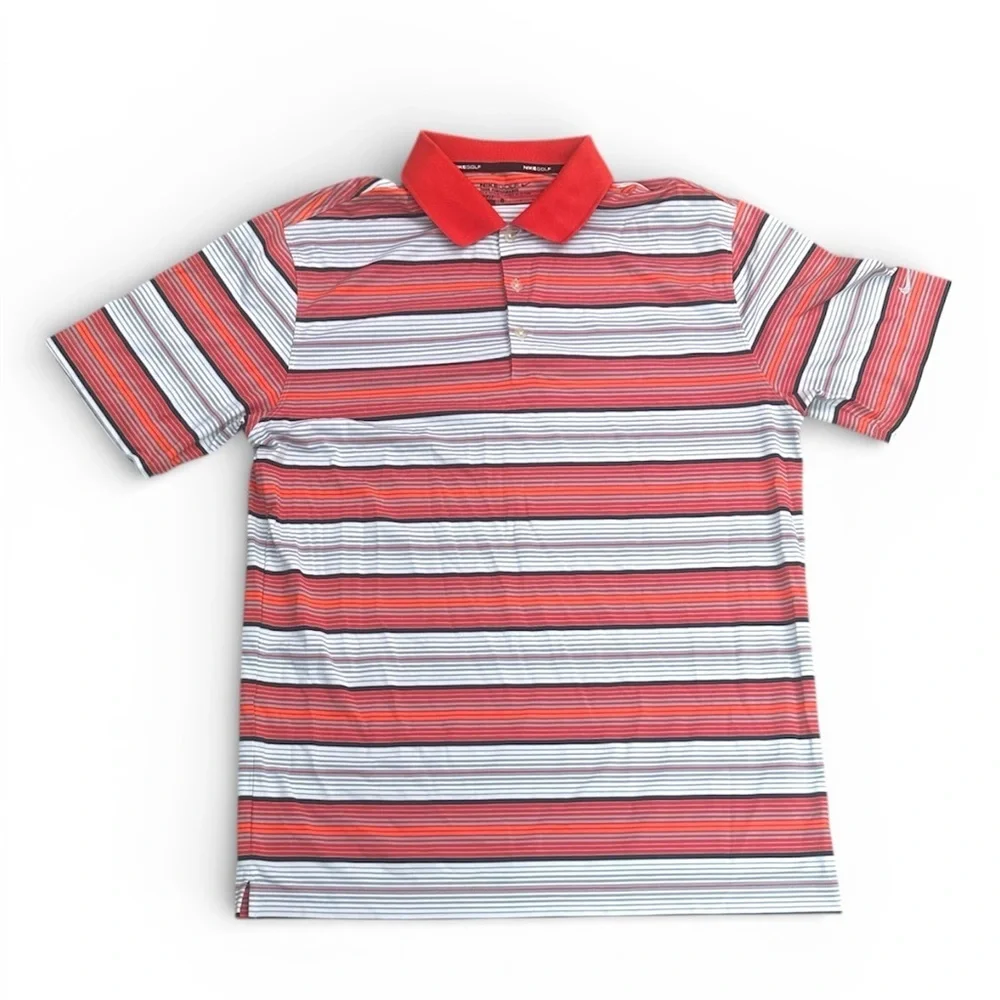 Nike Red and White Striped Polo Shirt